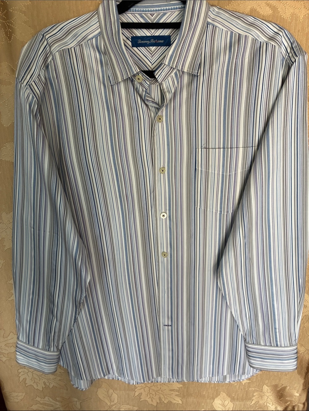 Tommy Bahama Striped Blue and White Long-Sleeve Button-Up Shirt